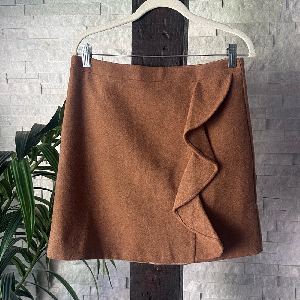 J. Crew Brown Tan A-Line Mini Skirt with Ruffled Detail Size 4 New With Tags